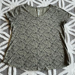 Green and black floral v-neck tee